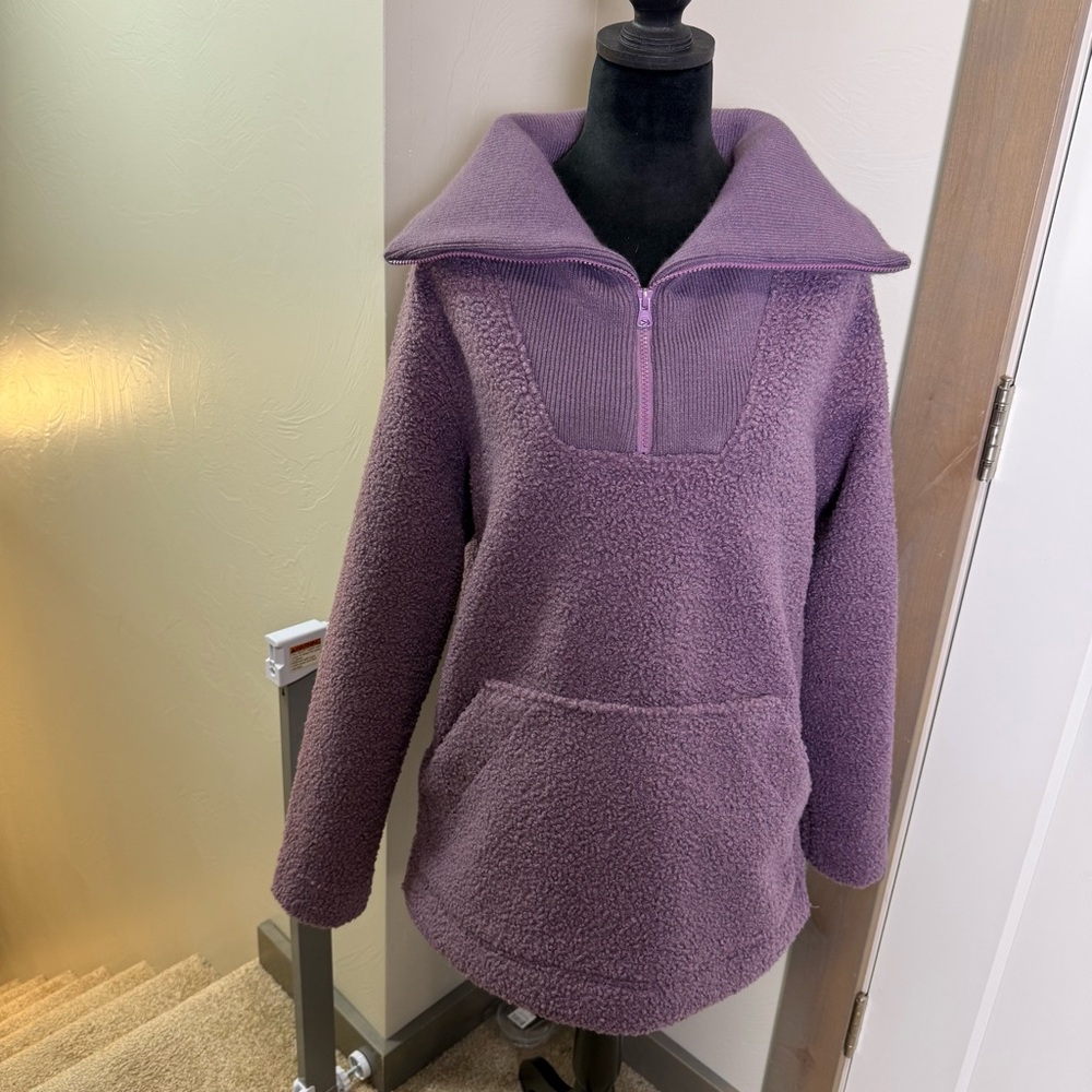 Lands' End Purple Lavender Teddy Jacket Pullover Sherpa Mock Neck‎ Oversize Long